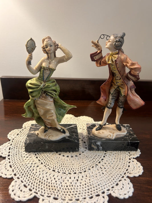 A Pair of Italian Depose Italy Figurines on Carrara Marble
