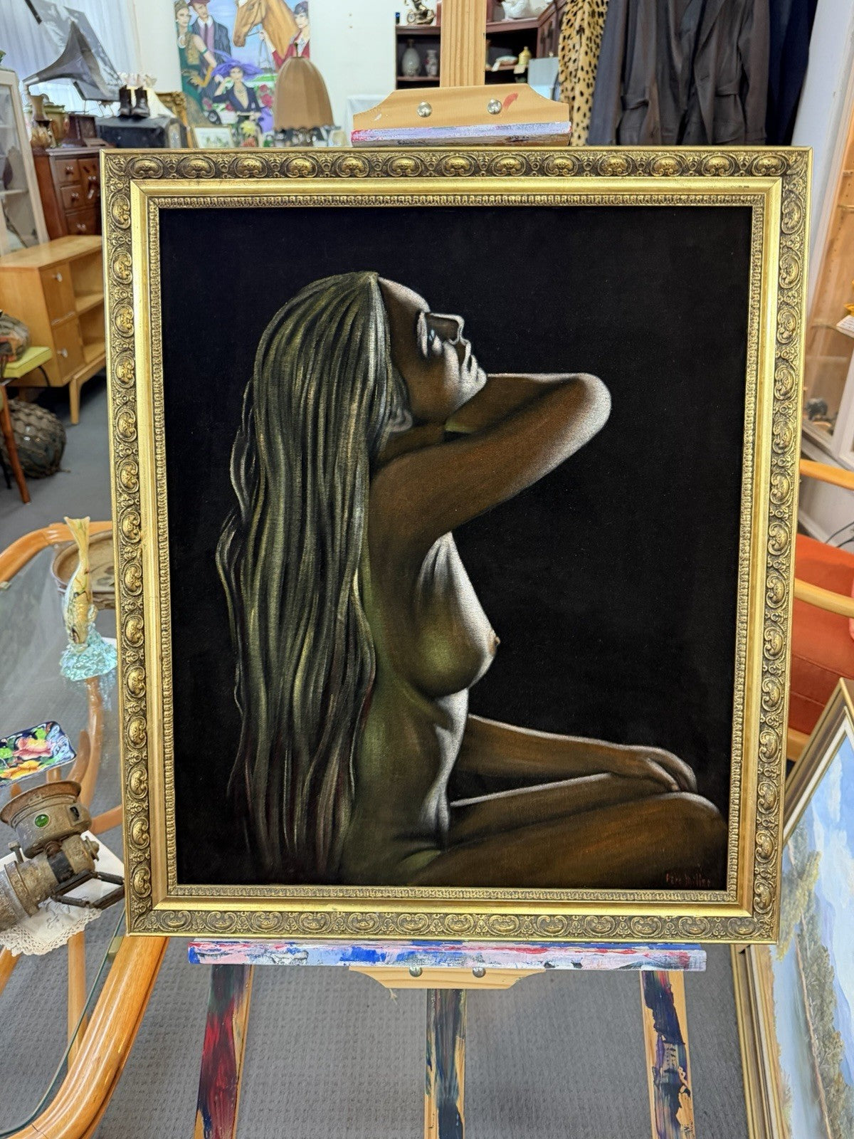 Perc Miller Original Black Velvet Painting Nude Woman Australian Art Signed