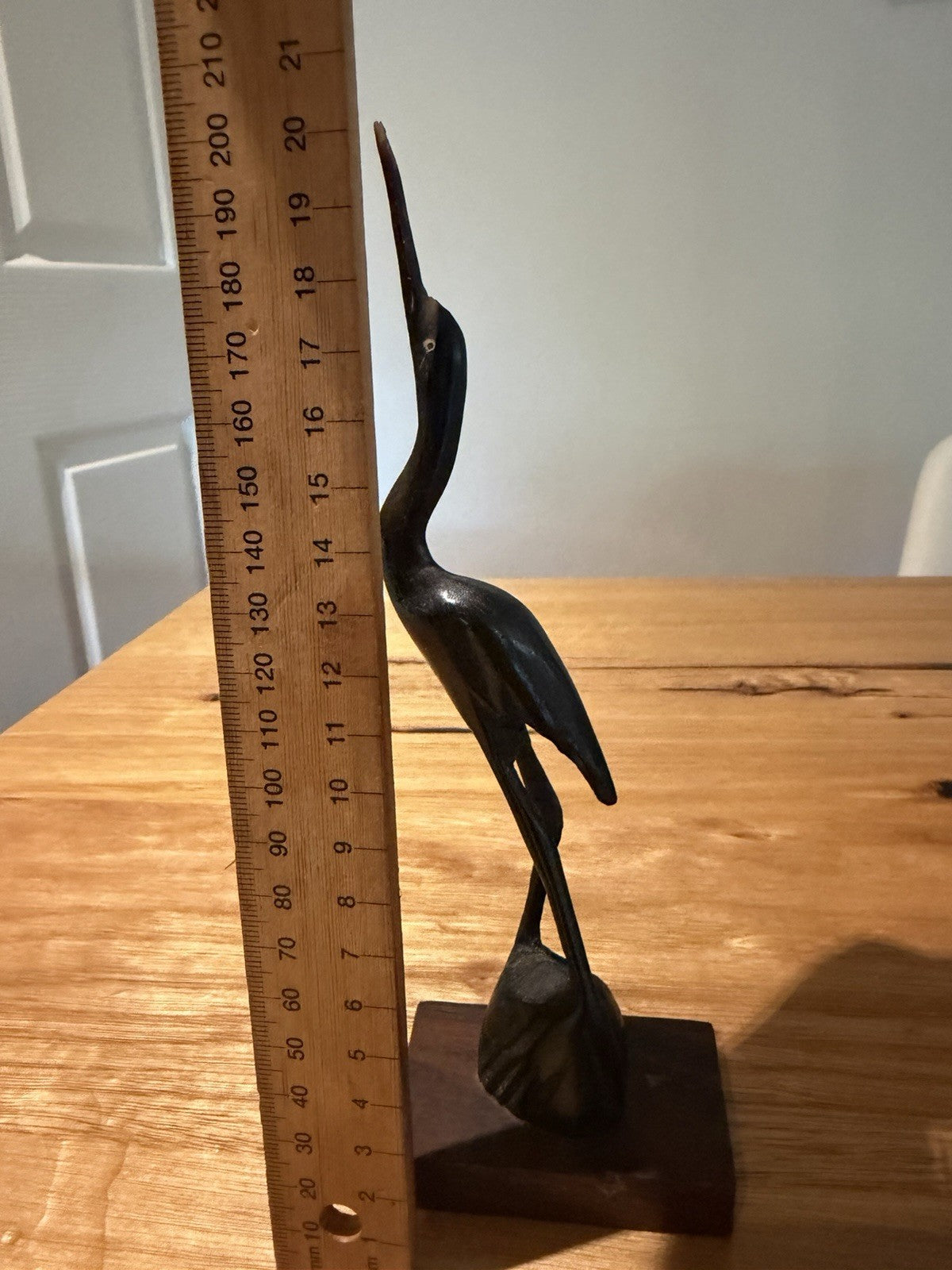 Vintage Hand Carved Wooden Heron Crane Bird Sculpture MCM Folk Art 20cm