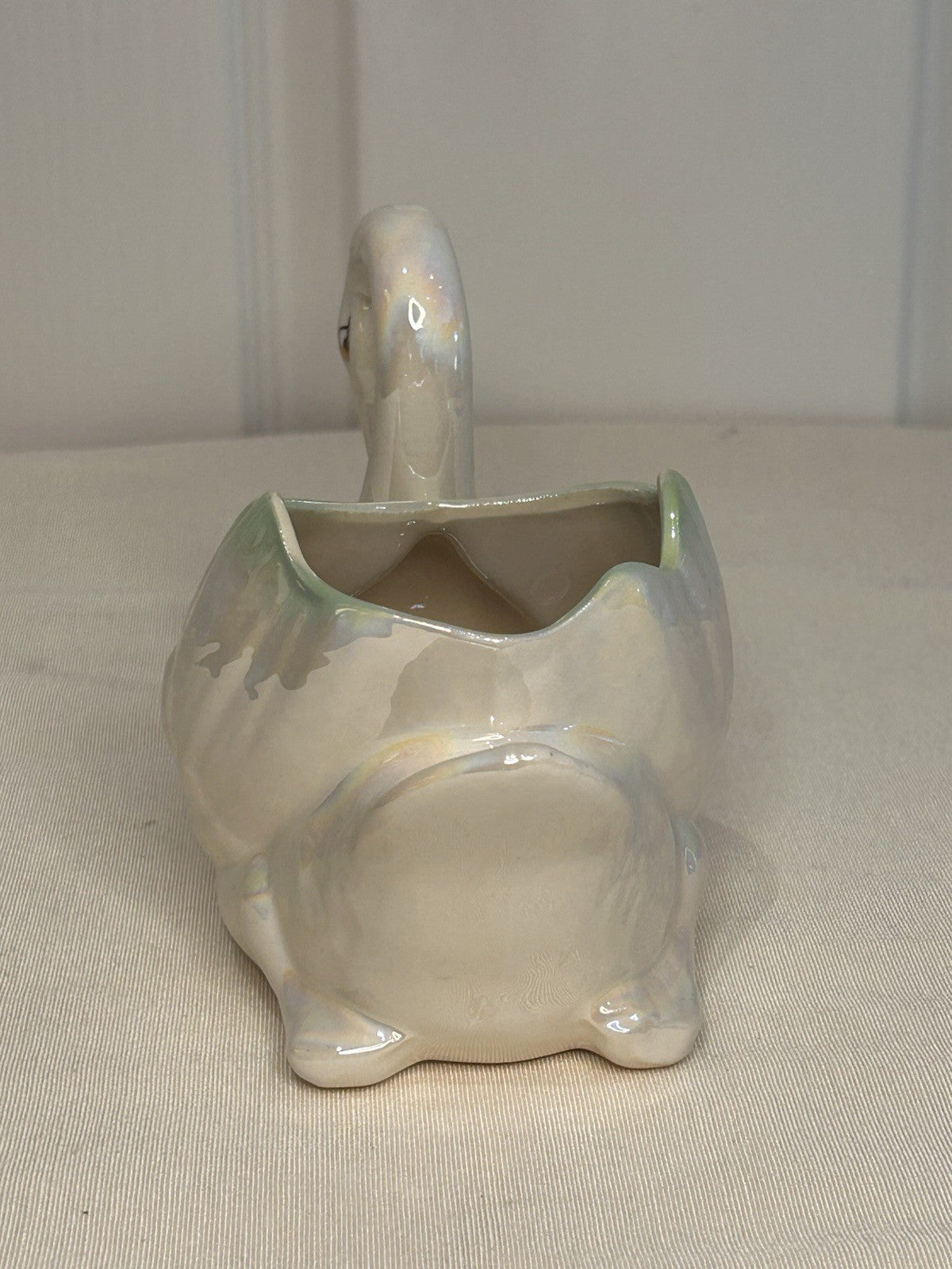Vintage Iridescent Swan Planter Vase 1950s Ceramic Lustre Glaze 14cm High