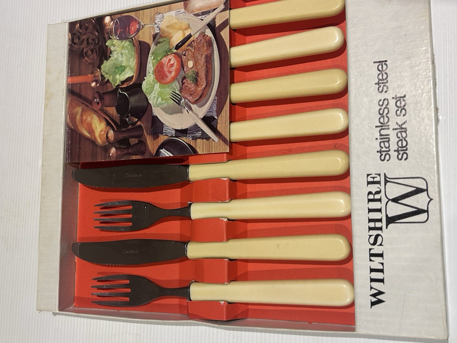 Vintage Wiltshire Stainless Steel Steak Set 4 Pairs Knives Forks Boxed 1960s