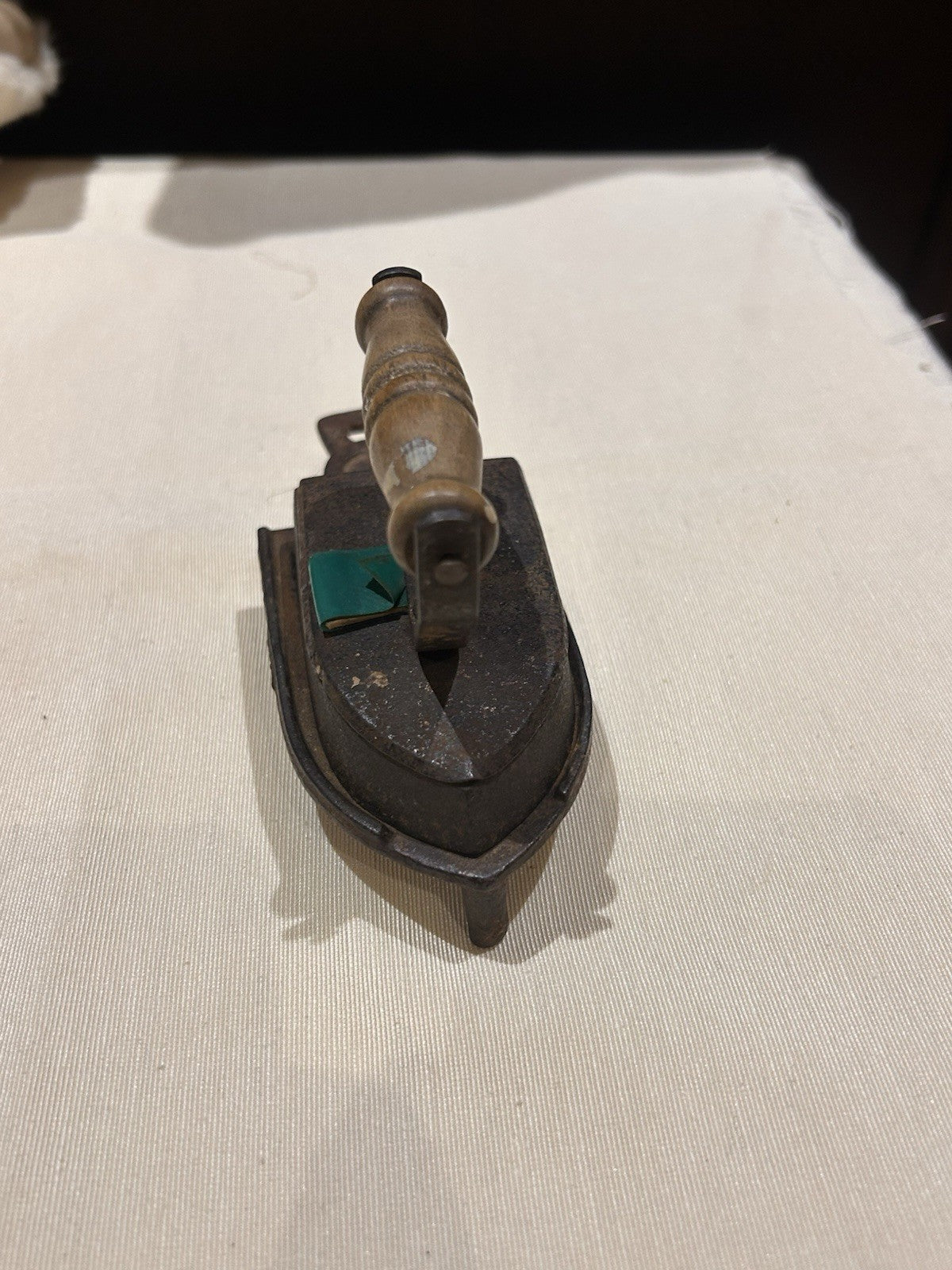 Antique Cast Iron Sad Iron w Stand MA Mark Wooden Handle Not a Toy c1900