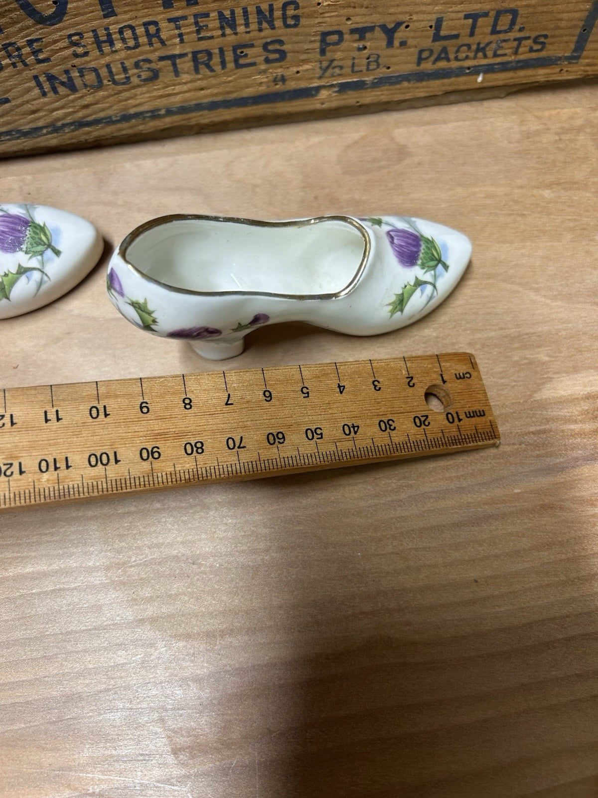 Set of 4 English Bone China Shoe Vases – Thistle Design, Vintage Collectible