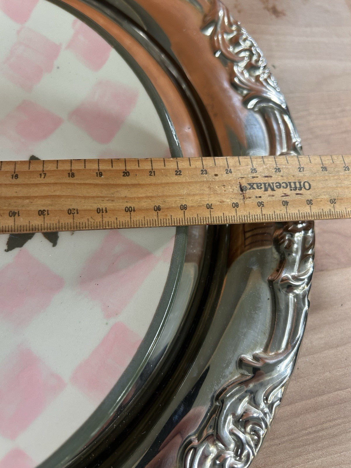 Bendigo Pottery Hand Painted Plates x2 Signed 75 – Pink Check Floral - 22cm