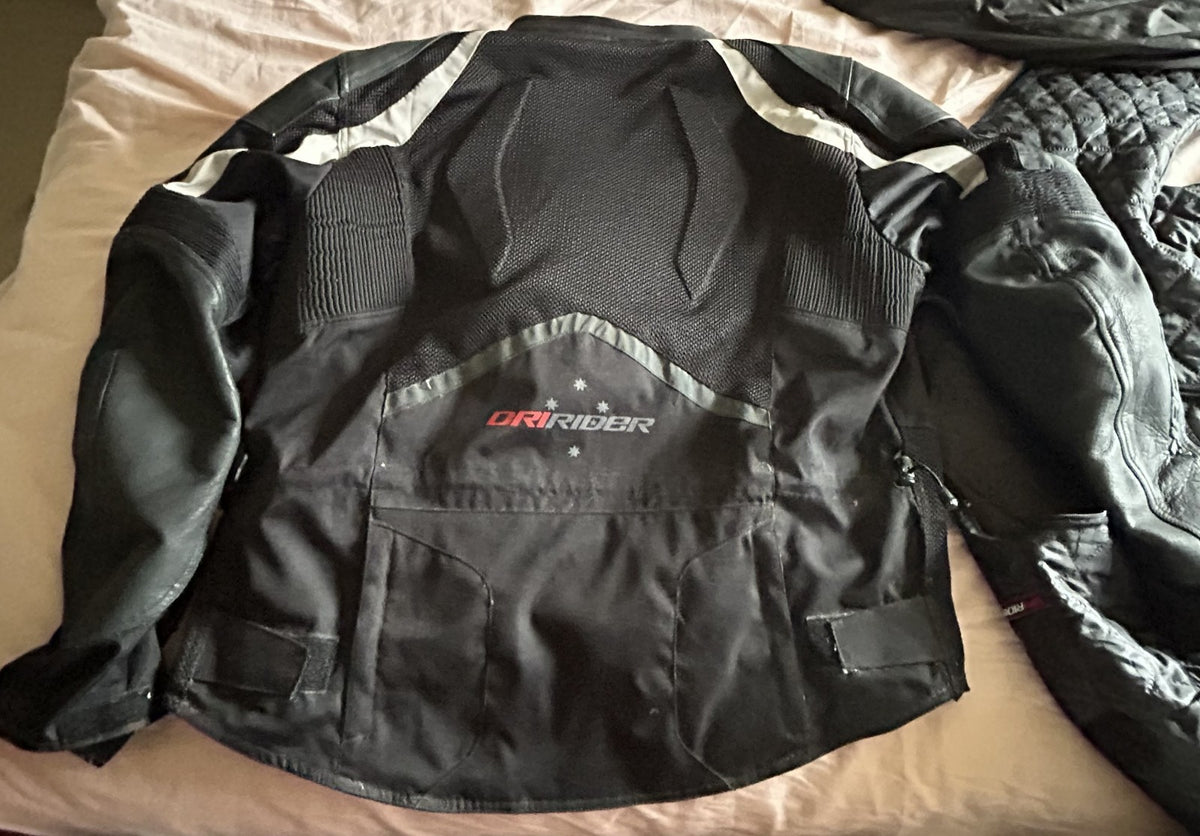 DRIRIDER Motorcycle Touring Jacket Mens 2XL Black White Leather Textile