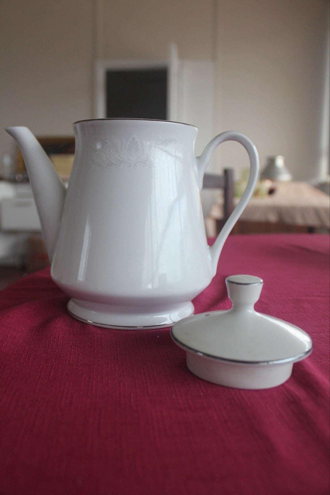 Vintage Harbro Lavinia White Teapot Fine China Japan Subtle Floral Etch