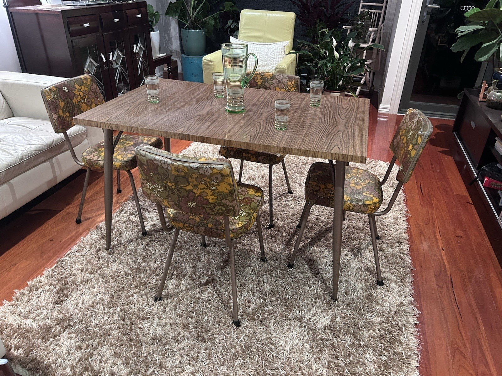 1960s Retro Dining Set Laminate Table + 6 Floral Chairs Cowes Original