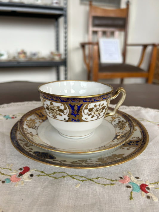 Cobalt Blue and Gold Teacup Trio