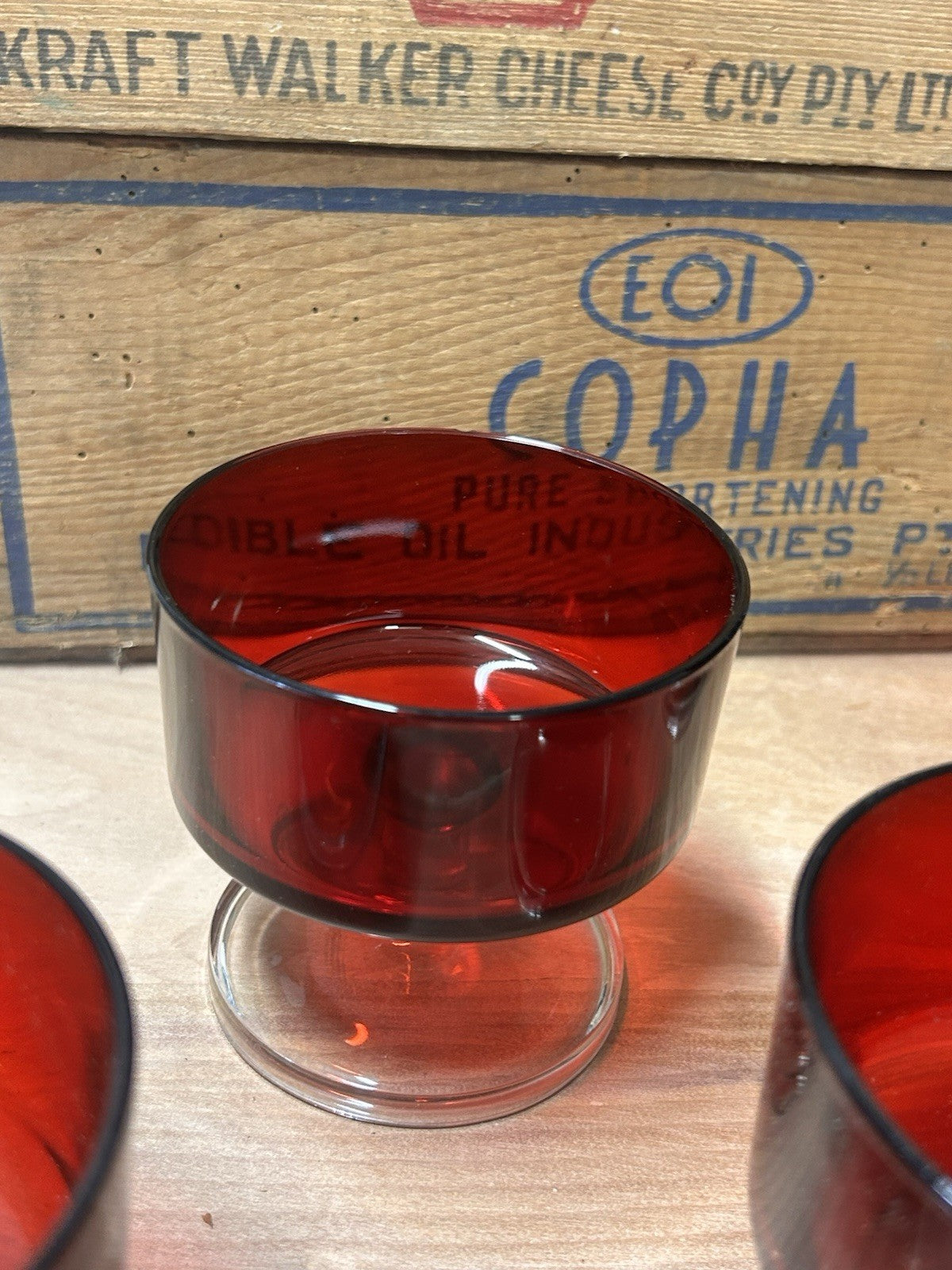 Set of 4 Vintage Luminarc France Ruby Red Dessert Glasses Compotes Retro