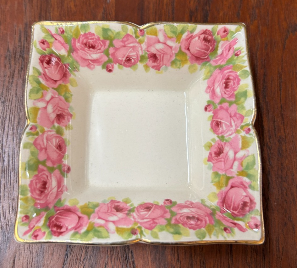 Vintage Royal Doulton Rose Garland Square Dish England D5533 Floral Trinket