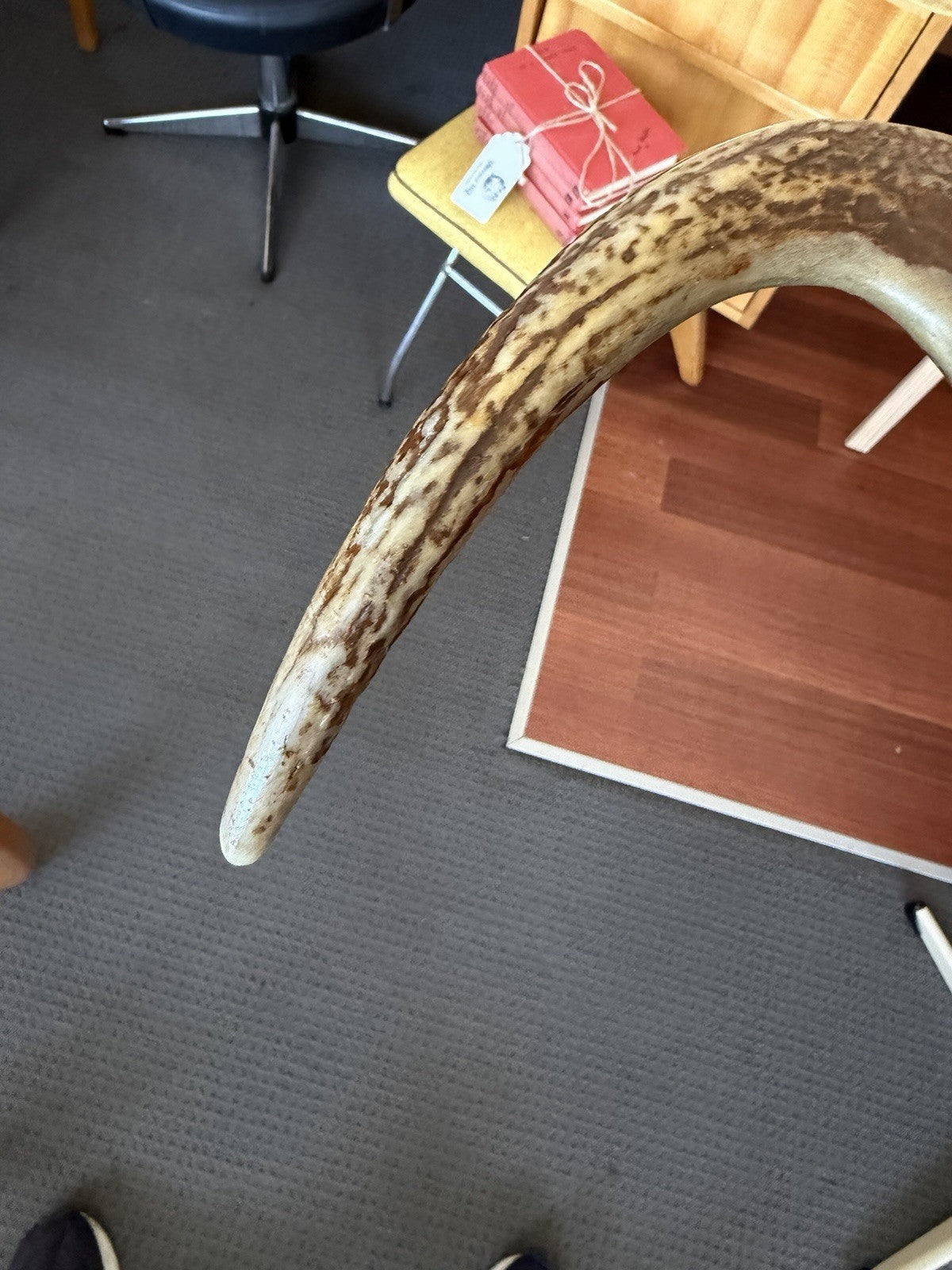 Vintage Antler Handle Walking Stick Cane Abalone Inlay Carved Timber 95cm