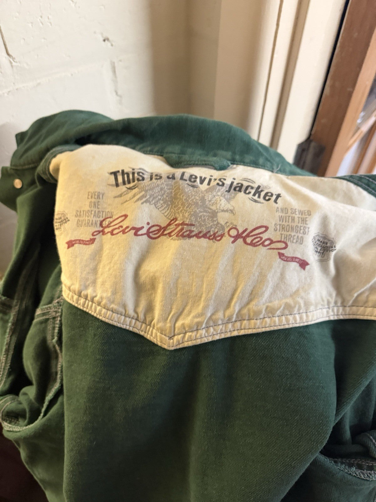 Vintage 1991 Levi’s Black Tab Green Denim Trucker Jacket Size S 90s 8540