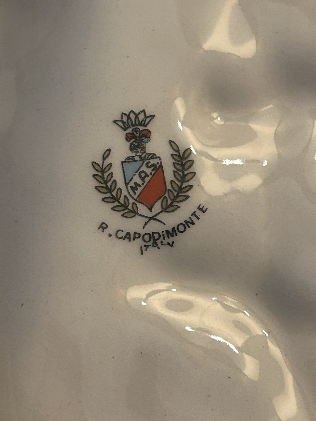 R Capodimonte Large Porcelain Smoking Desk Set Cherubs Italy c1950s