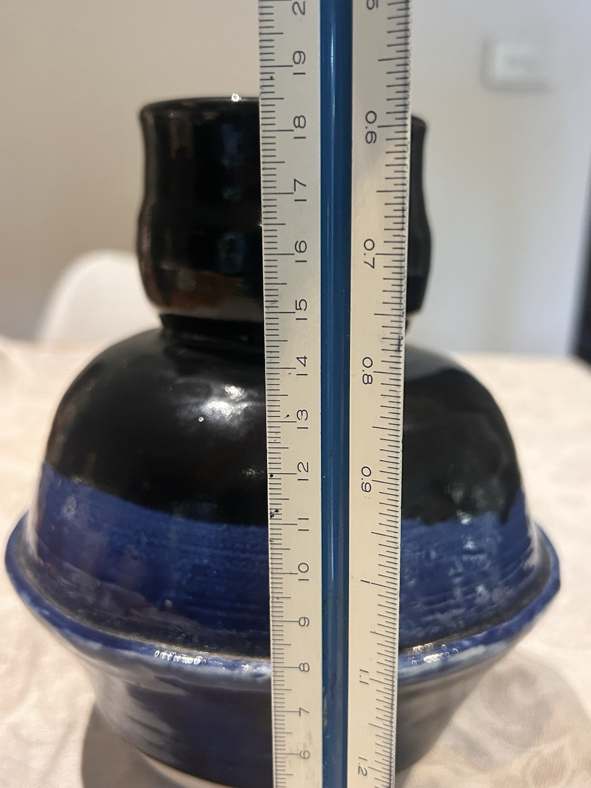 Vintage Studio Pottery Vase Blue & Black Glaze Unmarked Australian c1970s