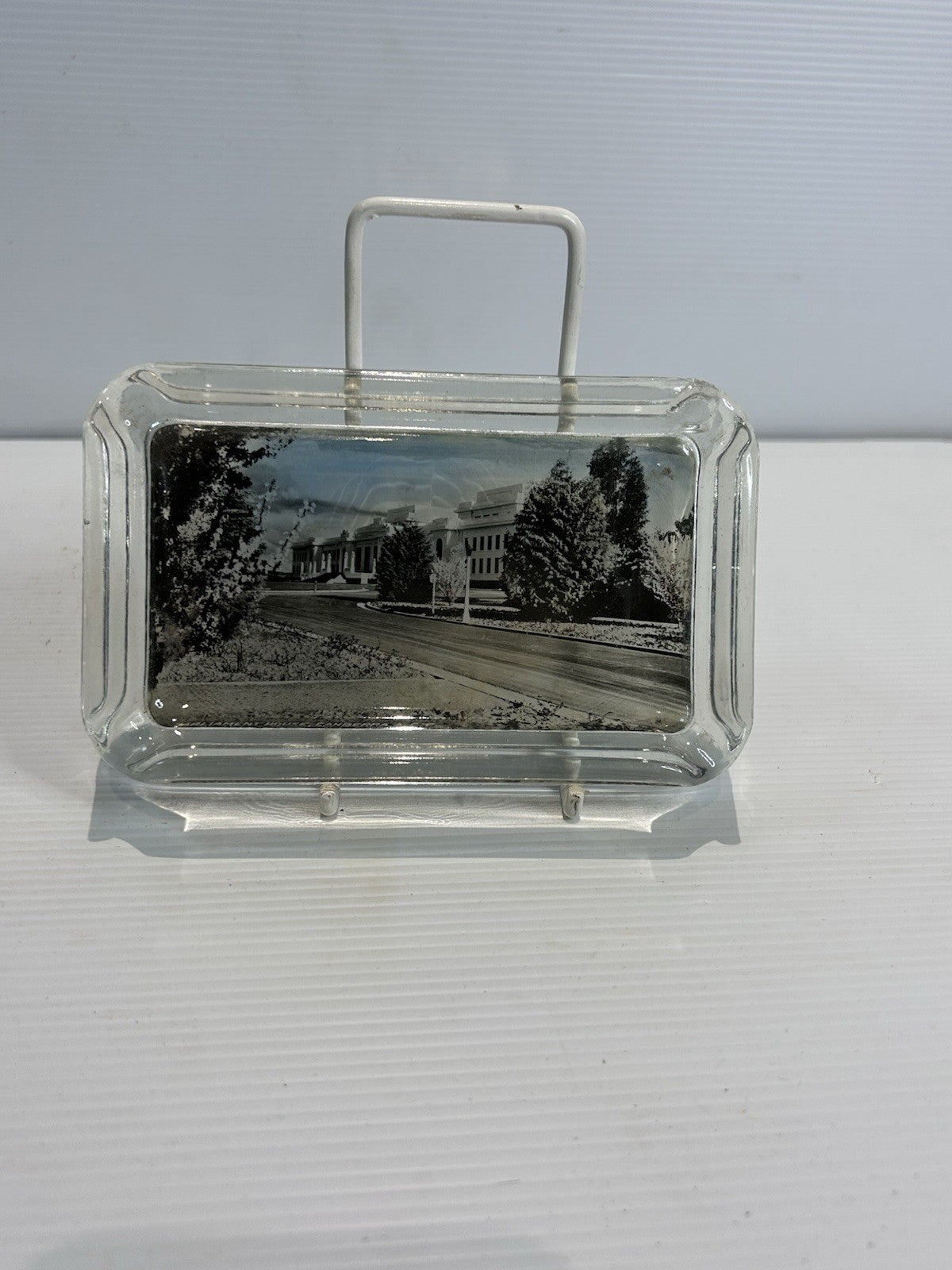 Vintage Glass Ashtray Parliament House Canberra Souvenir 1950s Reverse Paint