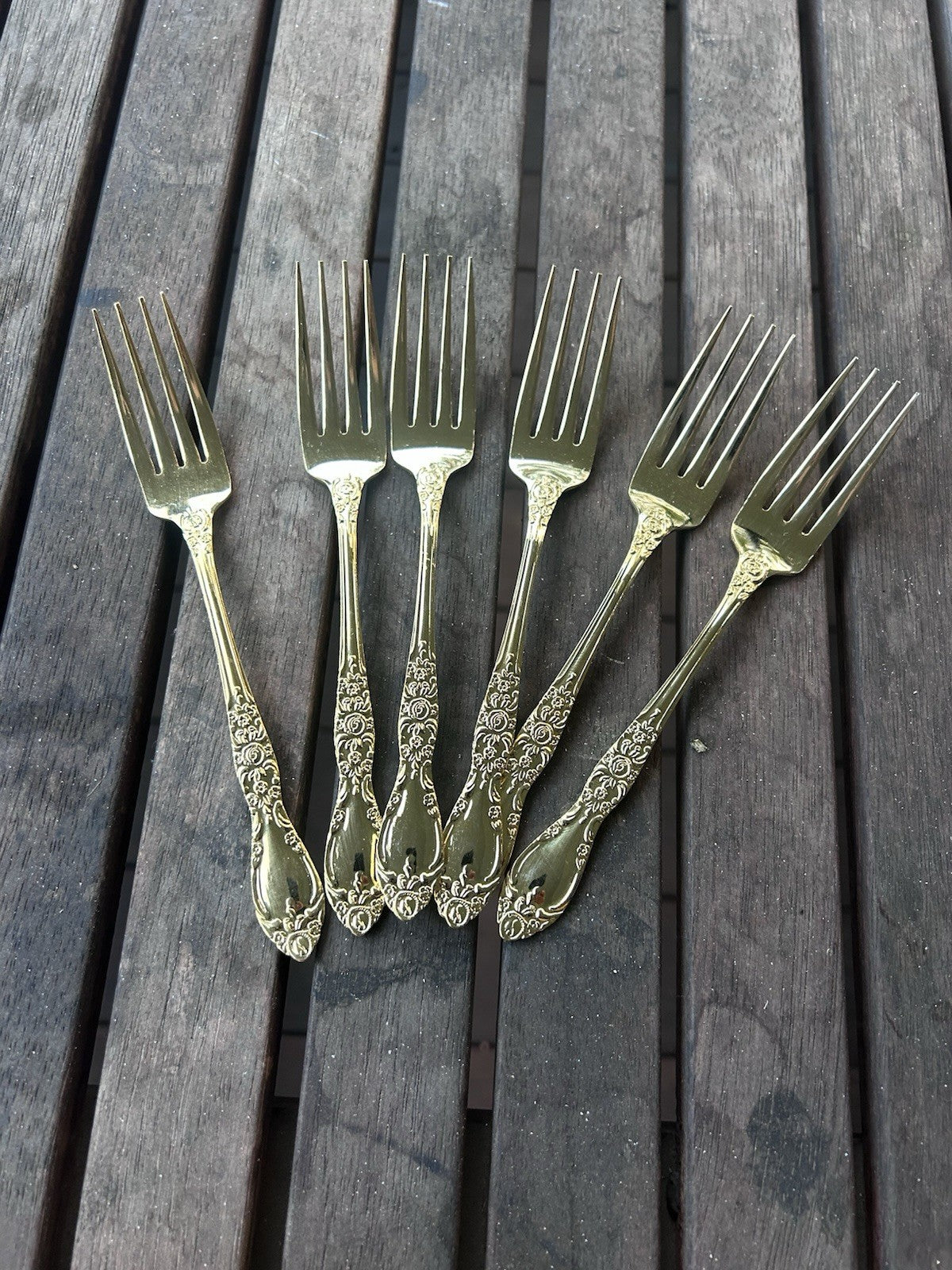 Vintage Gold Stainless Steel 49pc Cutlery Set Japan Ornate Floral Pattern