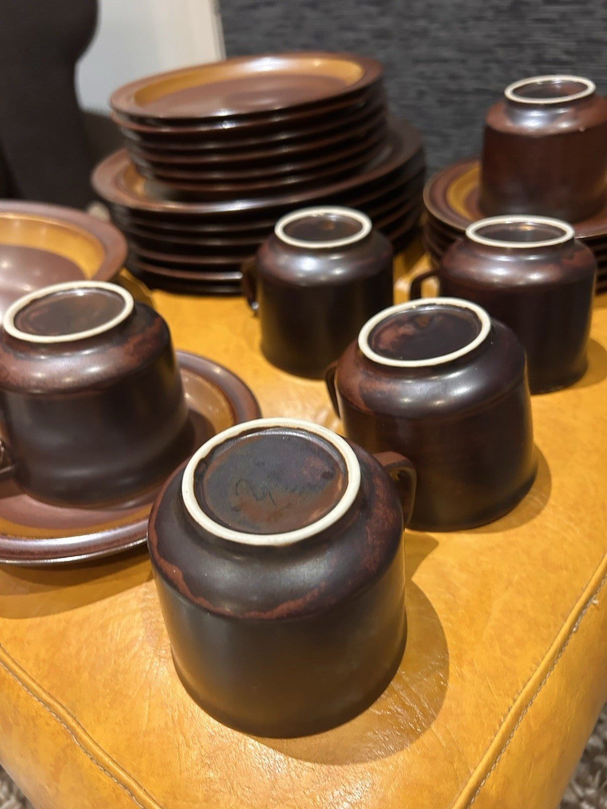 Ganatu Stoneware Japan Dinner Set 6 Place Brown 1970s Retro MCM