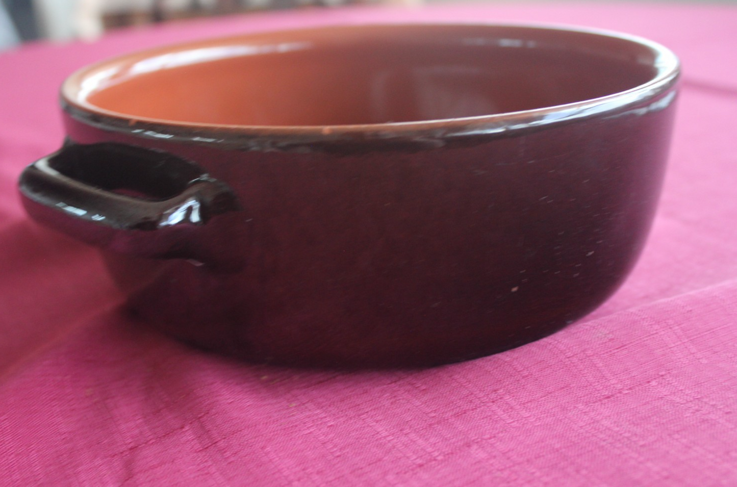 Vintage Brown Glazed Stoneware Casserole / Oven Dish with Handles