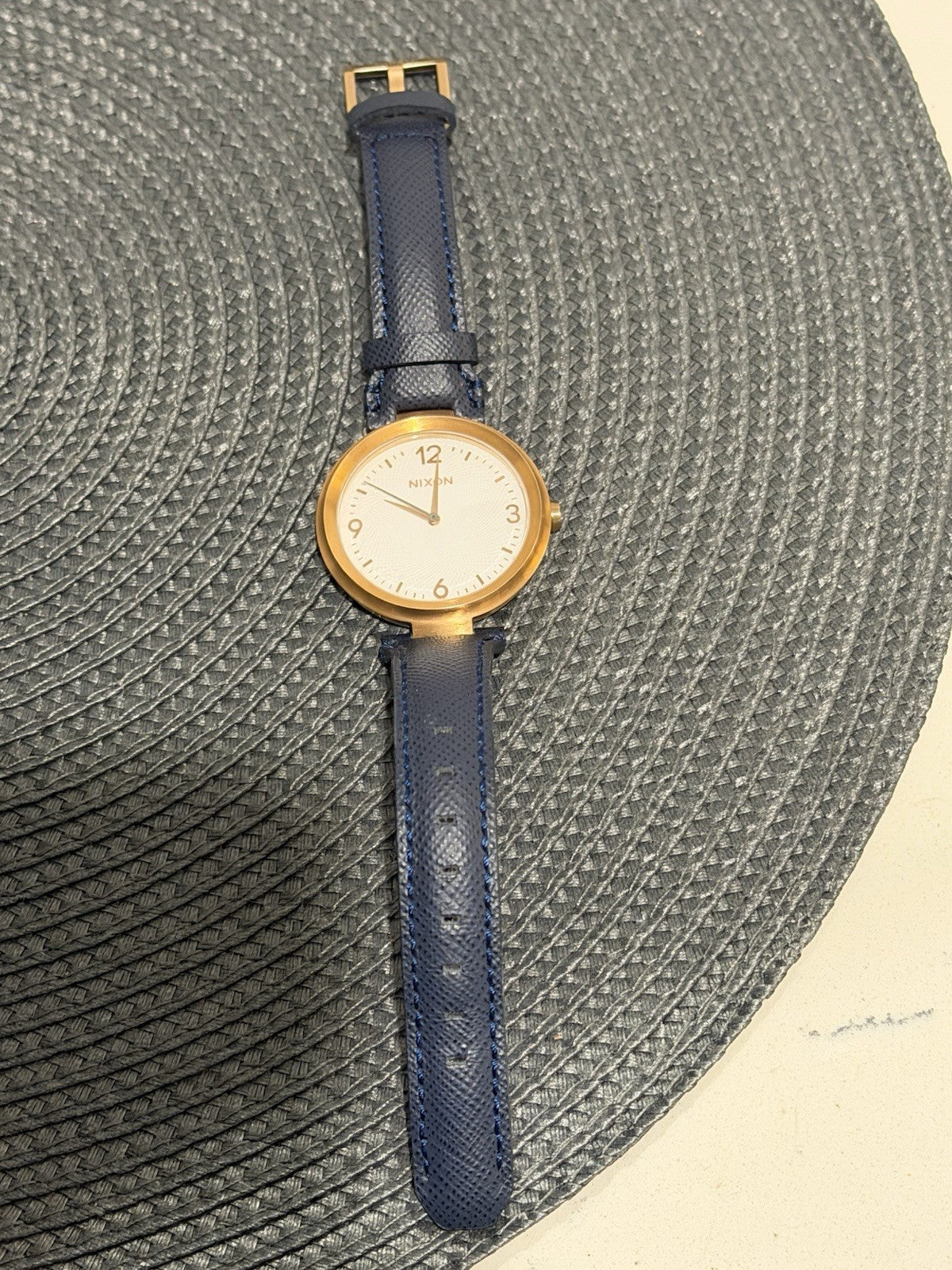 Nixon The Chameleon Gold Tone Blue Leather Quartz Watch Japan Movt 50m