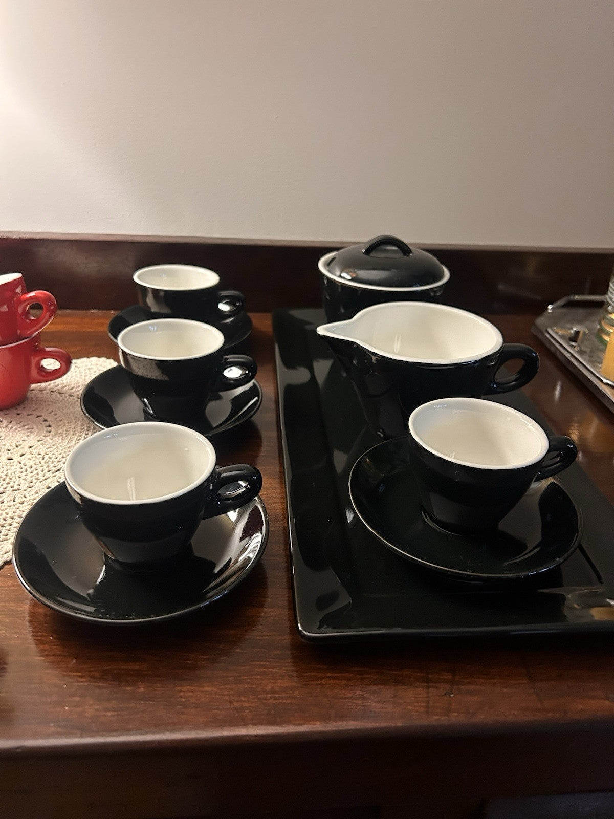 Maxwell & Williams Café Collection Red & Black Coffee/Tea Set 
