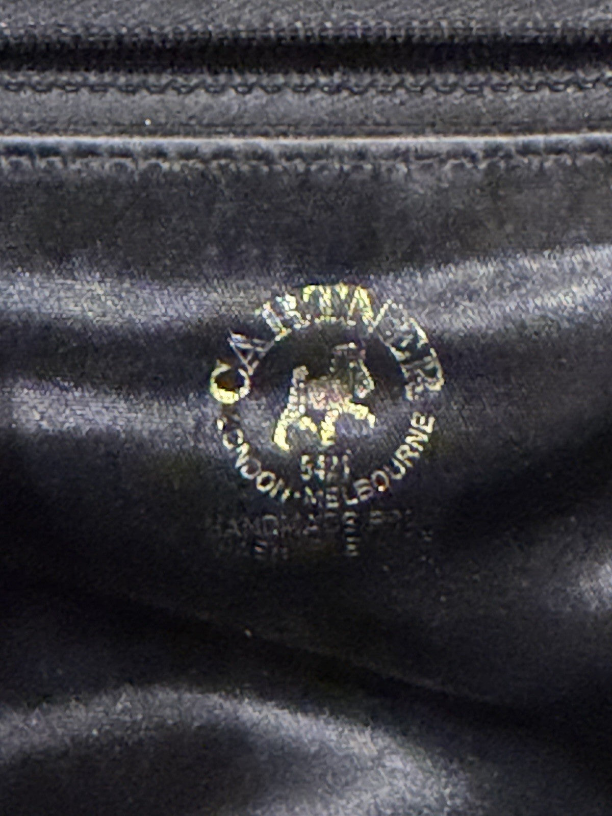 Vintage 1960s Cartner London Melbourne Handmade Black Hide Handbag Gold Chain