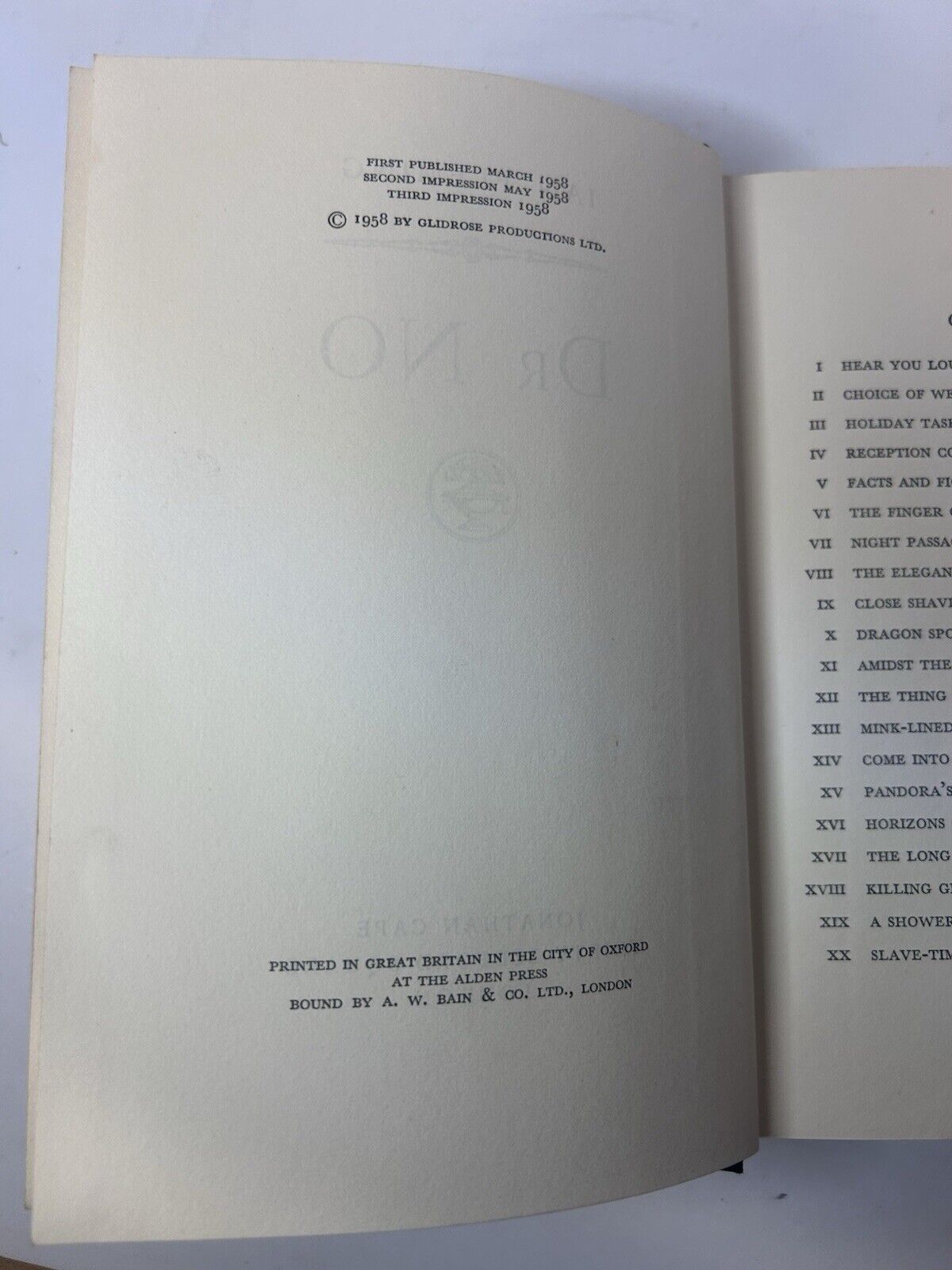 Dr. No by Ian Fleming First Edition 3rd Impression (1958) Rare James Bond Dr No