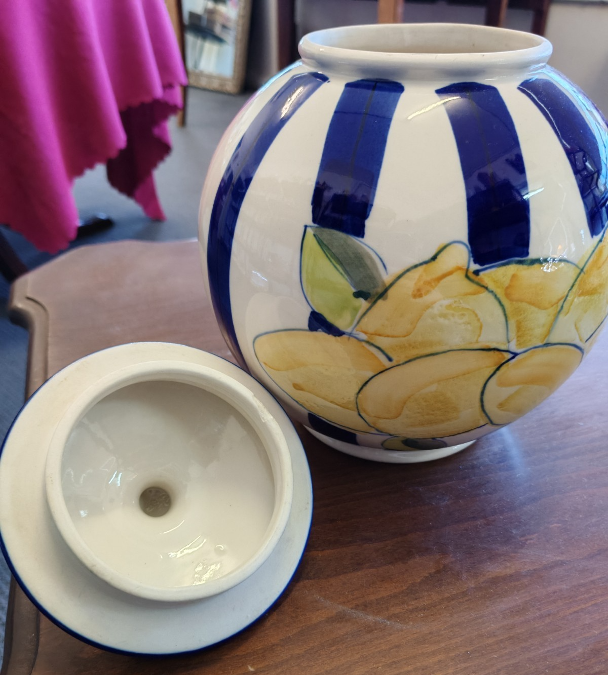 Robert Gordon Lidded Ginger Jar - Blue Stripe Lemon - Australian Pottery