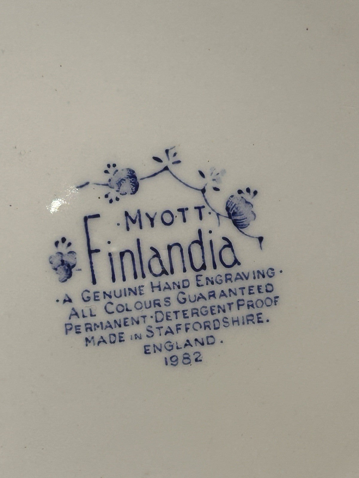 Myott Finlandia Plate Blue White Staffordshire 1982 25cm Vintage England