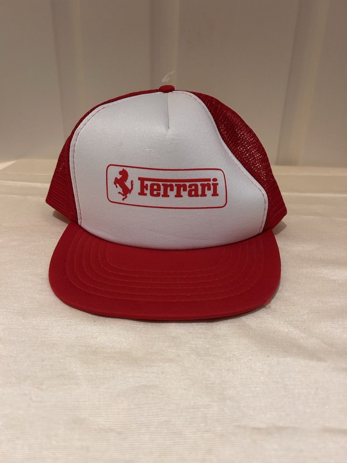 Vintage Ferrari Trucker Cap Red White Mesh Taiwan ROC Promo Snapback