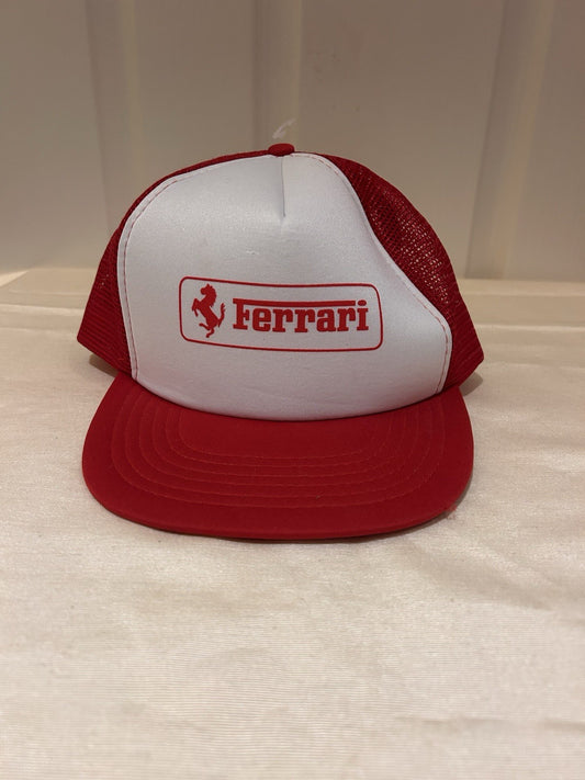 Vintage Ferrari Trucker Cap Red White Mesh Taiwan ROC Promo Snapback