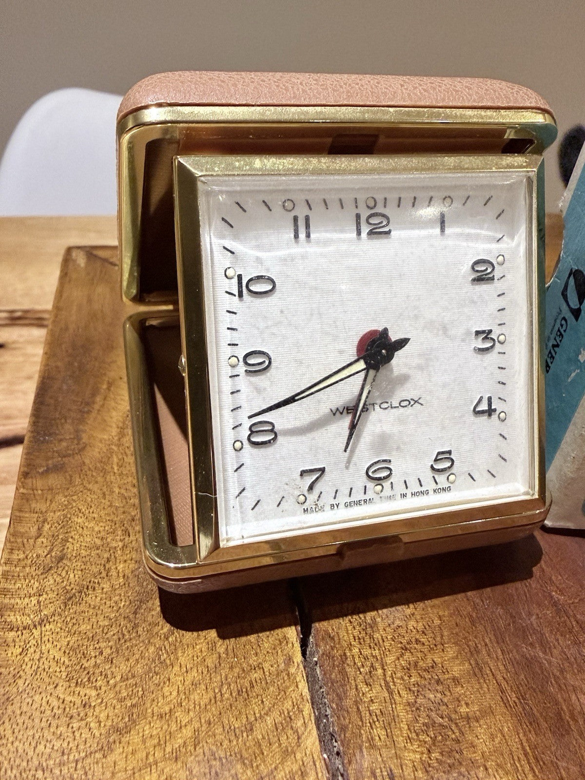 Westclox Travel Alarm Clock w Box Vintage Folding Case Hong Kong