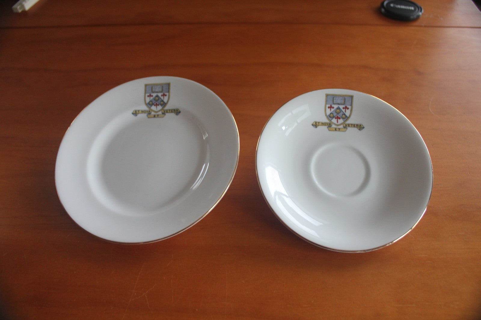 Royal Standard Bone China Academic Crest Trio Et Nova Et Vetera c1950s