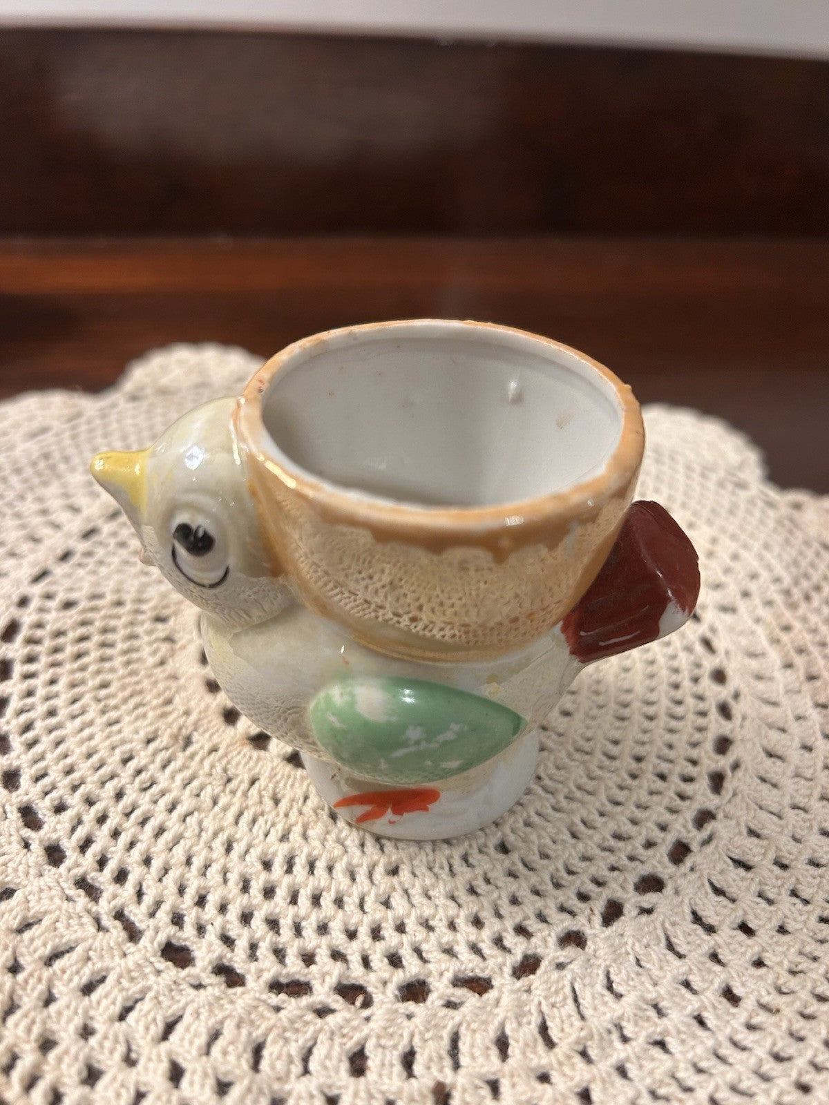 Pair Vintage Bird Egg Cups Hand-Painted Japan 1950s Ceramic Novelty Collectibles