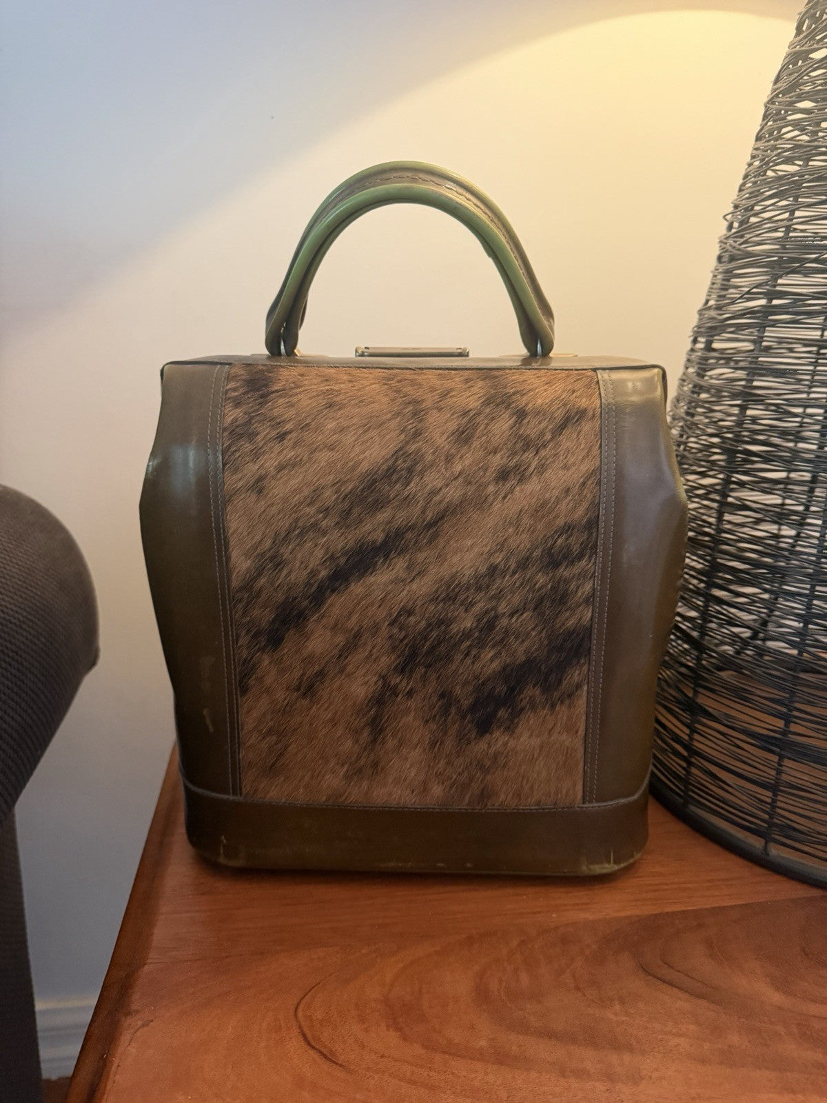 Vintage GOLD PFEIL Steer Hide Cowhide Doctor Bag Handbag Germany 1960s
