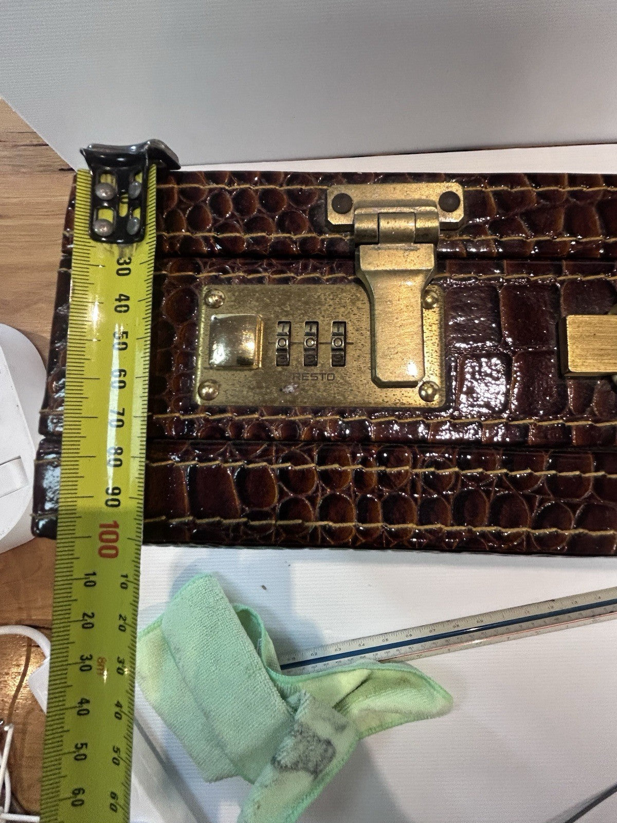 Vintage Faux Croc Leather Briefcase with Combo Lock – Retro Executive Case