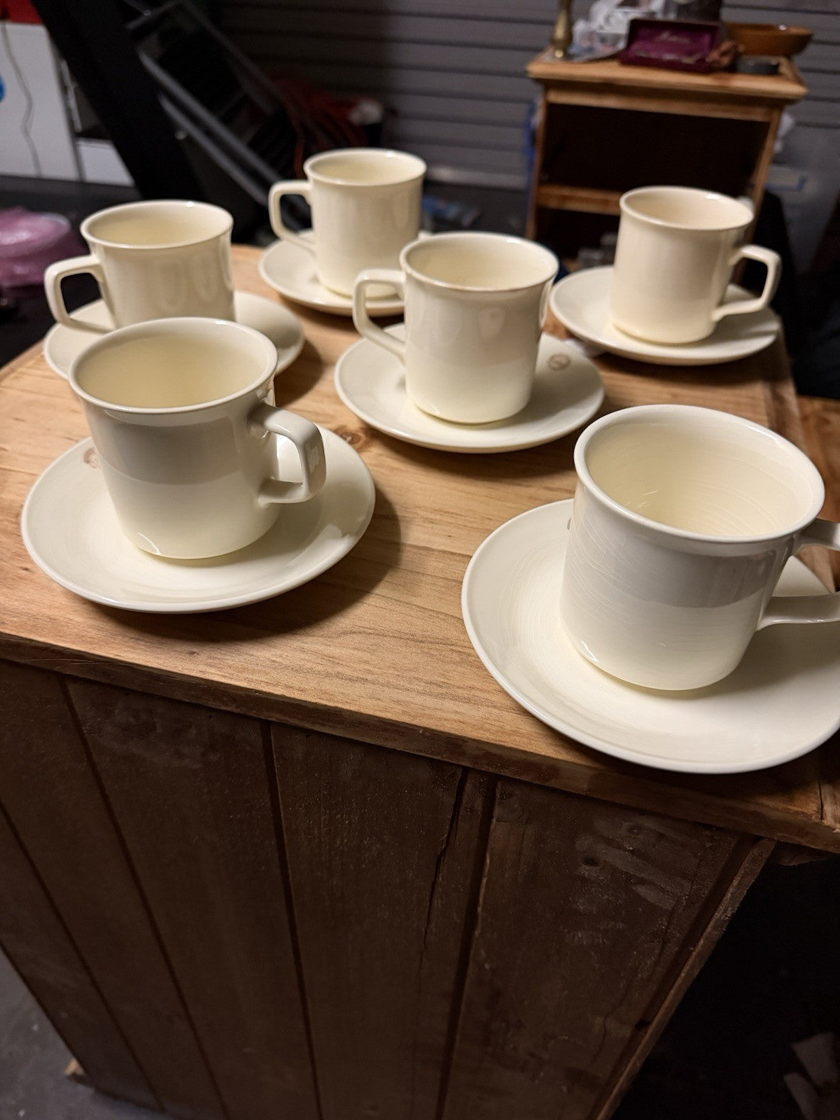 6 x Bendigo Pottery 1858 Australia Cream Coffee Cups & Saucers Set Stoneware