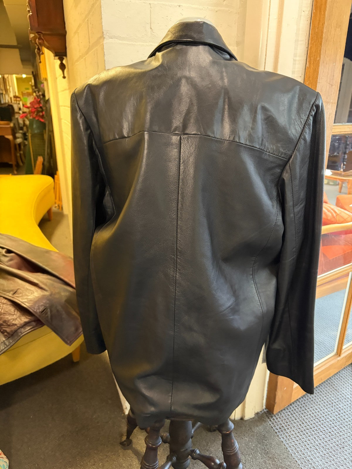 PROUDS Genuine Lambskin Leather Black Long Coat Jacket 2XL Button Front