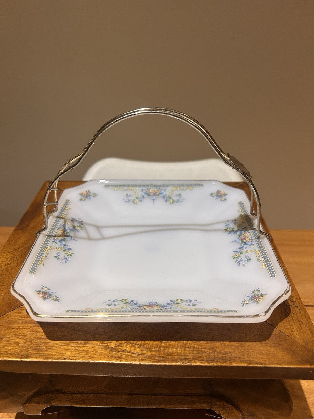 Vintage MP USA Home Set Porcelain Cake Plate w Handle Floral Gold Trim