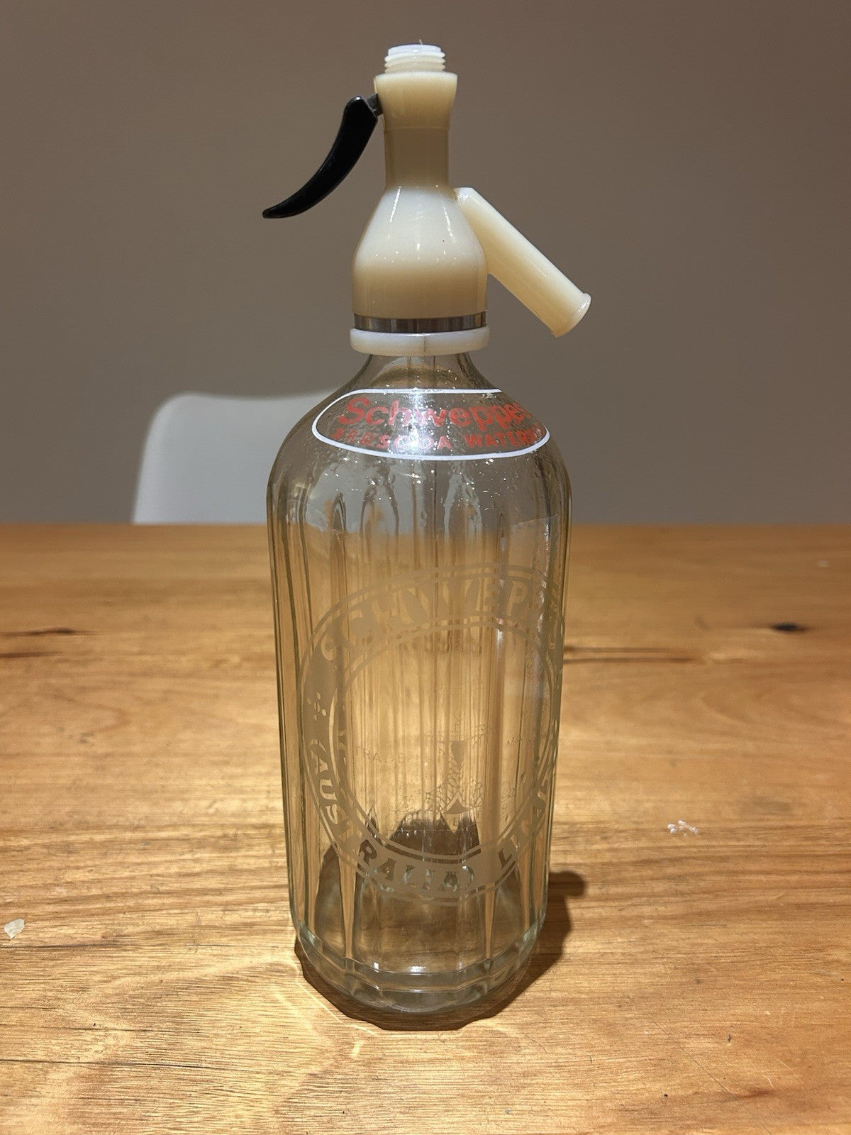 Pair of Schweppes Soda Siphons 1950s Bakelite Tops Cream & Black Levers