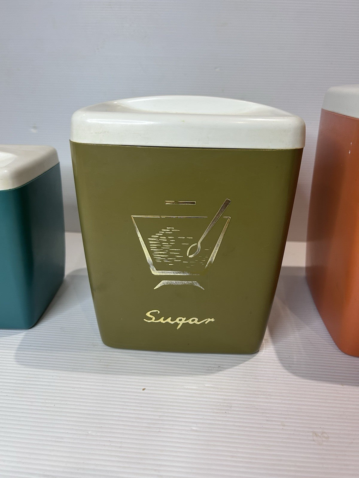Vintage 1960s Nally Canister Set Tea Sugar Flour Retro Plastic Kitchenware
