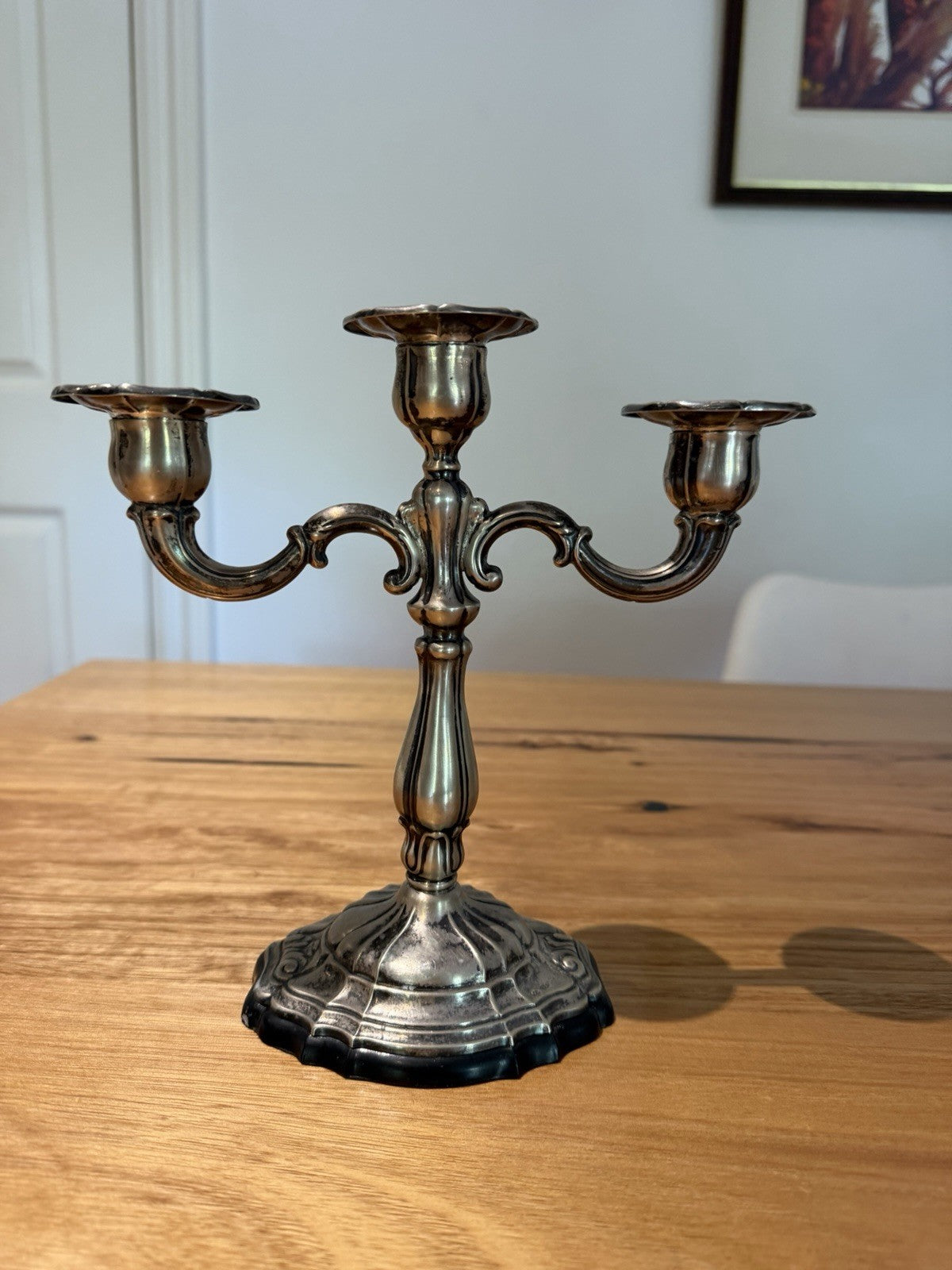Italian 800 Silver 3 Light Candelabrum 28 VC Vercelli C1950s Vintage