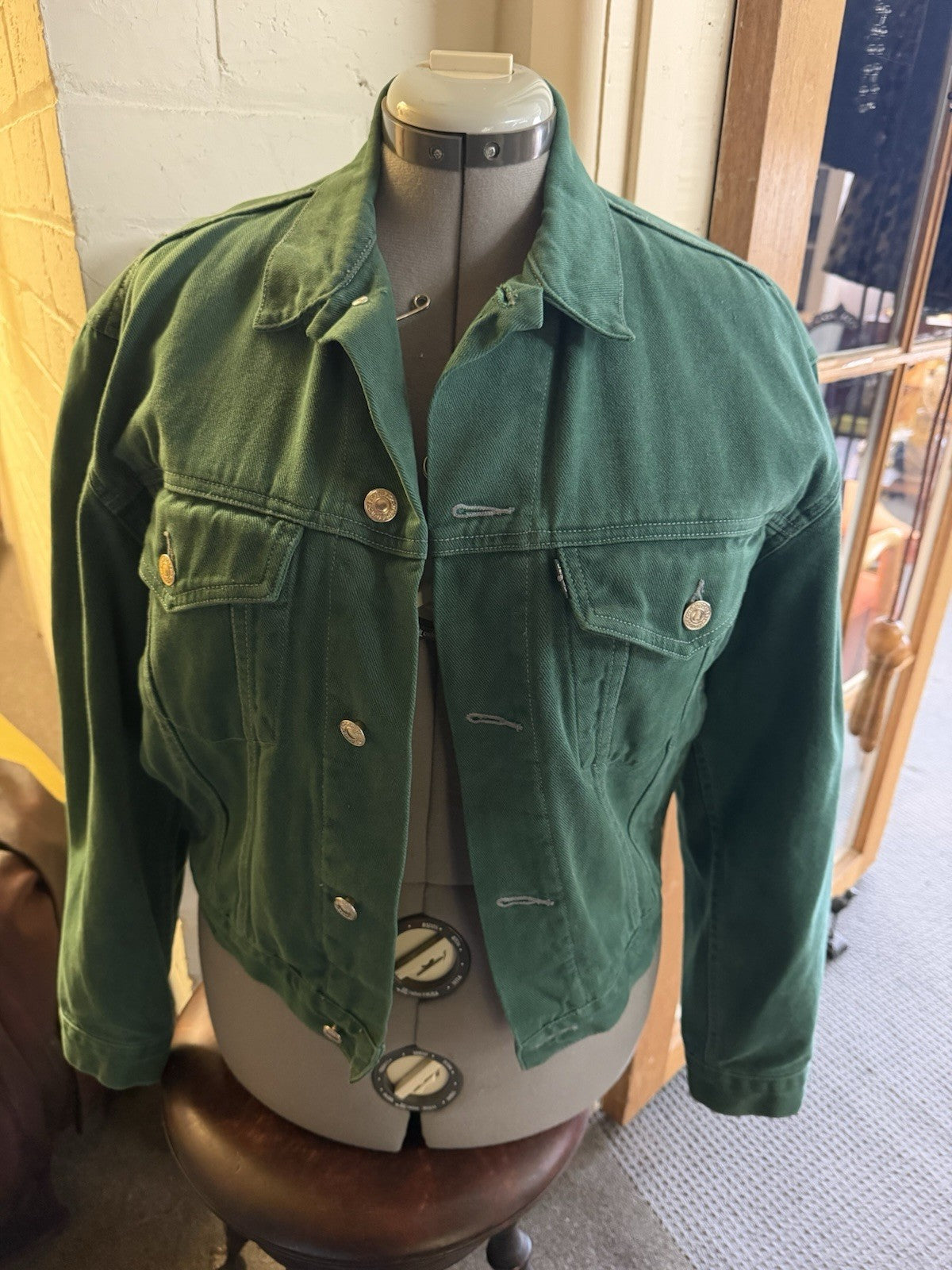 Vintage 1991 Levi’s Black Tab Green Denim Trucker Jacket Size S 90s 8540