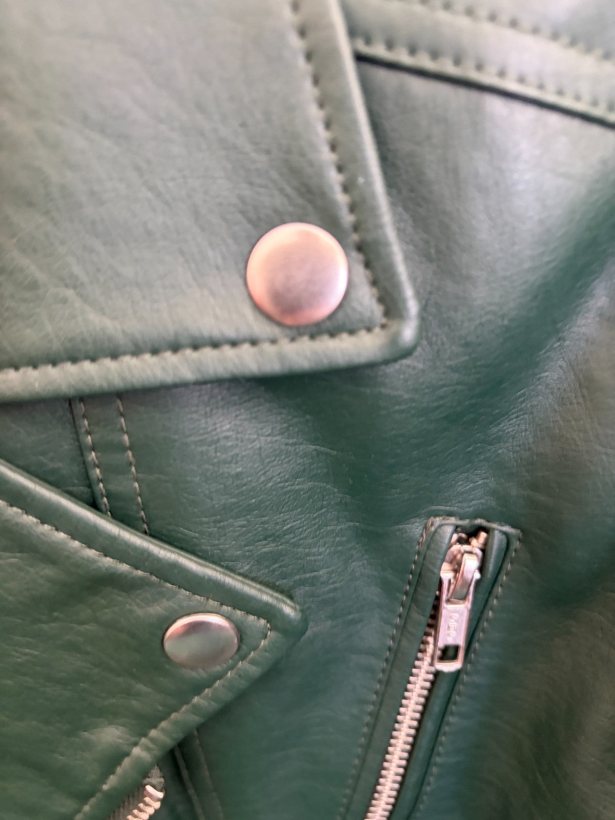 Dotti Womens Forest Green Faux Leather Biker Jacket Size 10 Cropped Zip Up
