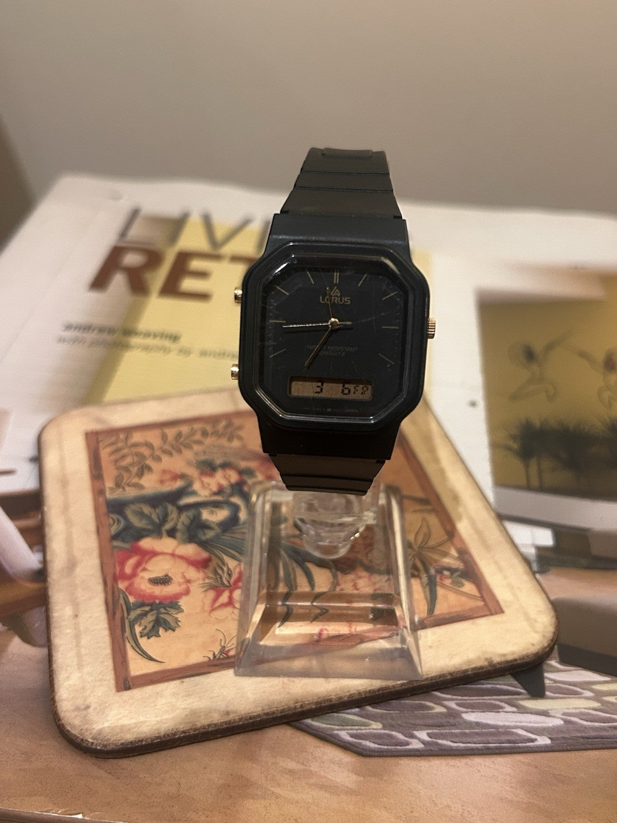 Lorus Ana Digi Quartz Watch Black Gold Tone New Battery Japan Retro