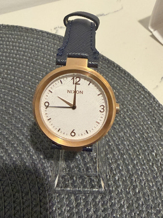 Nixon The Chameleon Gold Tone Blue Leather Quartz Watch Japan Movt 50m