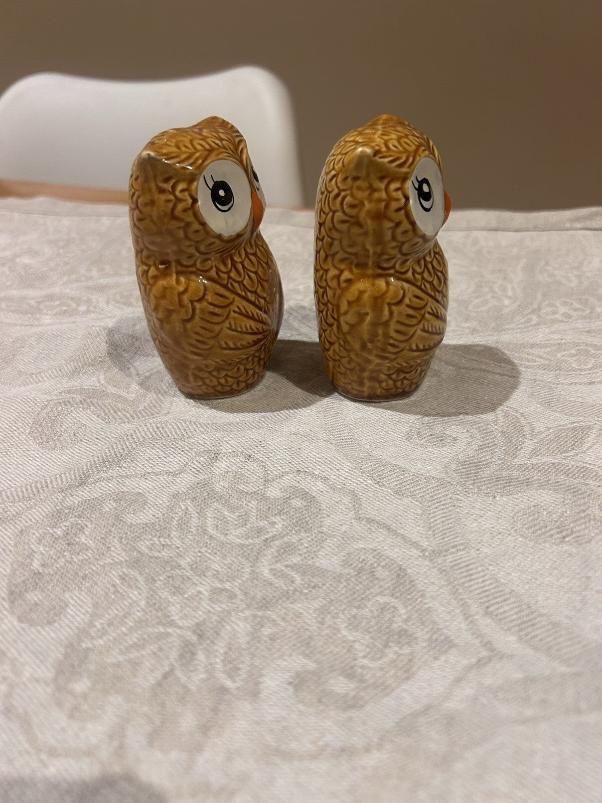 Vintage Ceramic Owl Salt & Pepper Shakers Mid Century Brown Glaze Pair