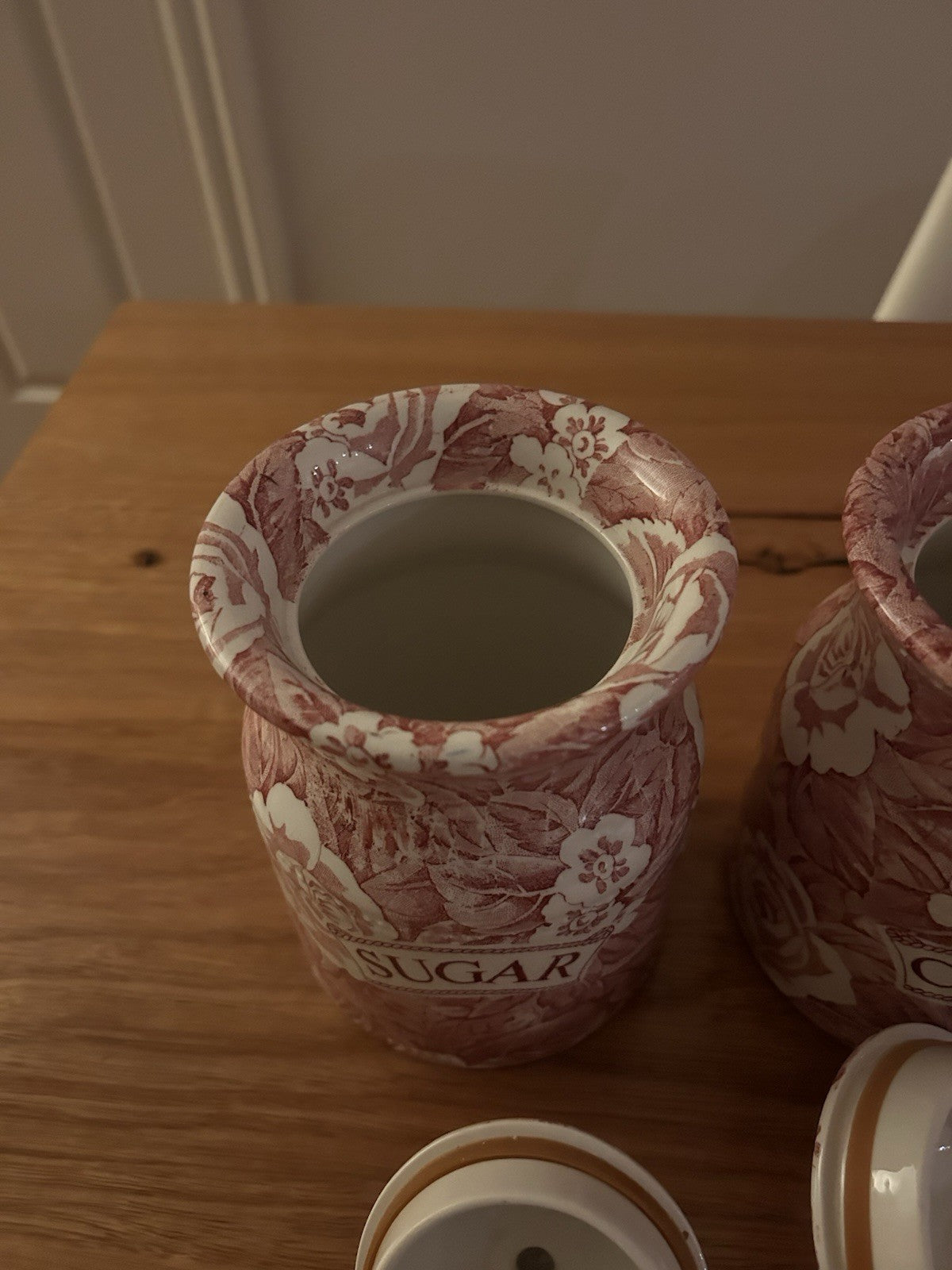 Vintage Burleigh Victoria China Tea Coffee Sugar Canisters Red Floral Set