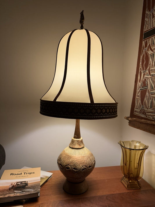 Vintage Mid Century Studio Pottery Table Lamp Ceramic Timber Base Working
