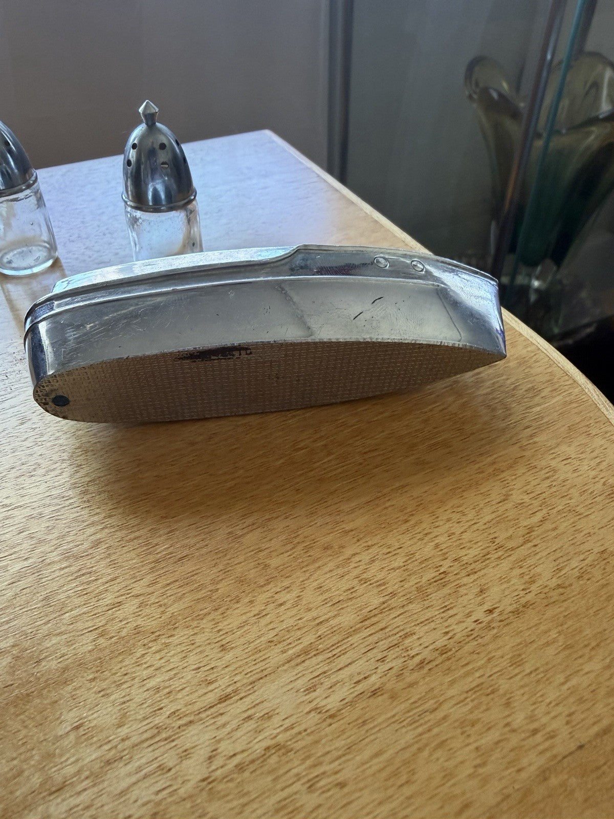 Vintage Art Deco Speedboat Salt Pepper Shakers Glass Chrome Cruet Set