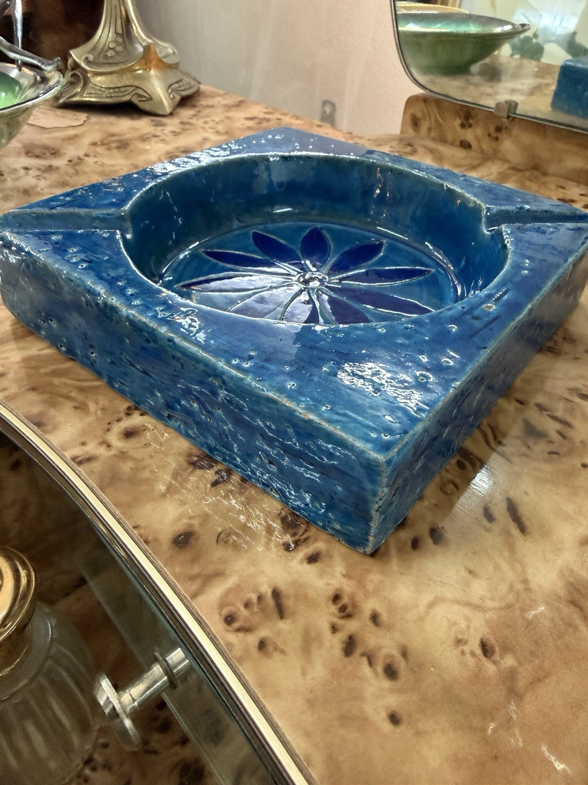 Bitossi Rimini Blu Ashtray Aldo Londi Italy Mid Century Modern Ceramic Blue